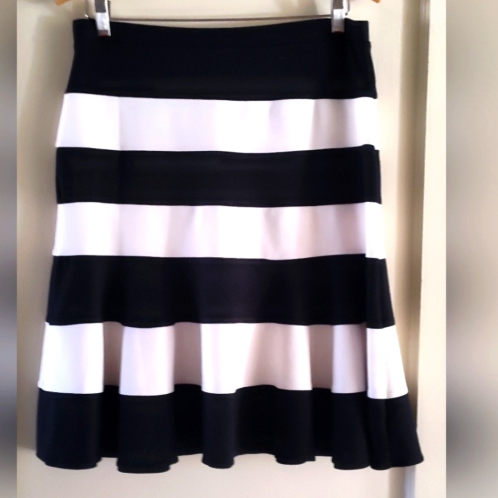 Spense Black and White Striped Skater Skirt